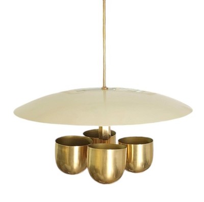Mid Century Raw Brass Sputnik Chandelier 4 Light Dome Shade Modern Ceiling Lamp