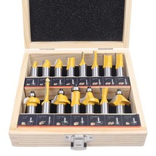 KOWOOD 15PCS Router Bit Set 1/2" Shank Carbide Tipped Woodworking w/ Case