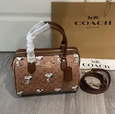 NWT Coach X Peanuts CBM33 Rowan Satchel Bag Signature Canvas Snoopy Print OUTLET