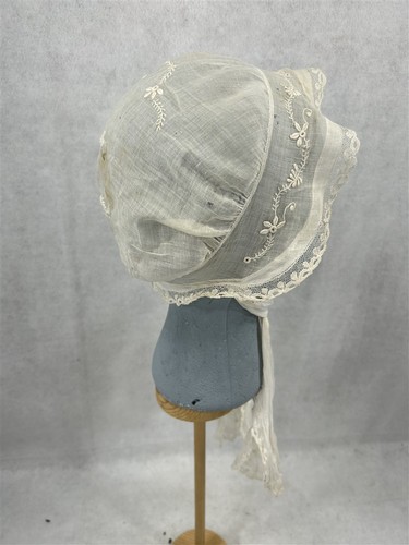 antique baby hat bonnet doll hand made white lace 14 around face 19th original 