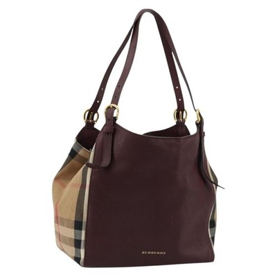 BURBERRY Nova Check Shoulder Bag Canvas Leather Bordeaux Gold Auth 177737A