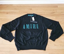 Amiri Cashmere Black Cutaway / Distressed-Style Logo Sweater- Size Large