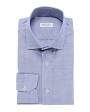 NWT SALVATORE PICCOLO DRESS SHIRT Napoli blue cotton handmade luxury Italy M