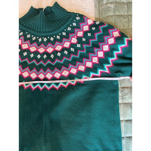 J.Crew Fair Isle Classic 100% Mock Neck Sweater, Women’s Size L NEW Green/White - Picture 8 of 11