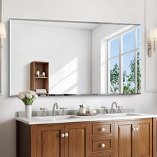 Large 55x30 Inch Frameless Beveled Bathroom Mirror - Shatterproof  Versatile