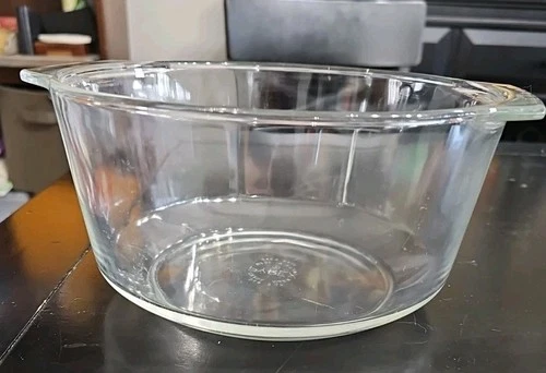 Vintage PYREX 344 Straight Side Clear Glass Mixing Bowl Handles 3QT Oven Ware