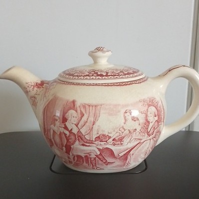 SELTENE antike Homer Laughlin Washington Familie Currier & Ives Teekanne mit Deckel