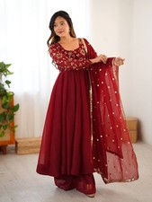 New Stylish Maroon Crunchy Silk Gown Bottom With Dupatta For Wedding Wear