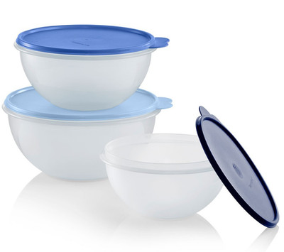 TUPPERWARE WONDERLIER BLUE SET OF 3 MIXING BOWL BOWLS  6/8/12 CUP NEW NICE SET