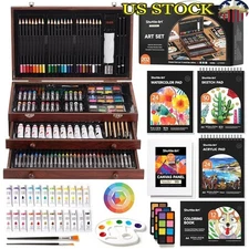 Deluxe 202 Piece All-in-One Wooden Art Set Gift Box Creative Drawing Supplies US