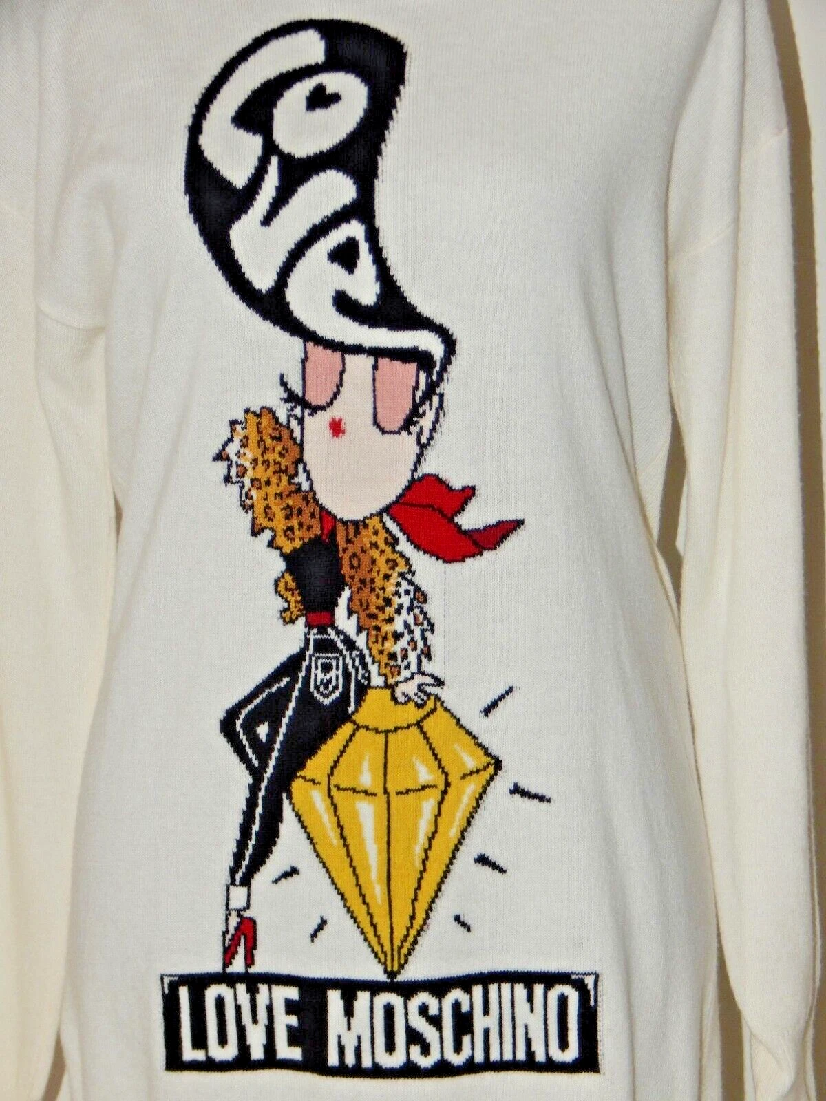 Love Moschino Pullover Maglione Vestito Bambina su Diamante Made in ITALY Avorio Nuovo con etichette