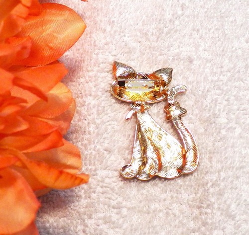 CLASSIC PIN BROOCH COLORFUL CAT FELINE KITTEN FLOWERS WHISKERS GOLD TONE P4 - 第 4/4 張圖片