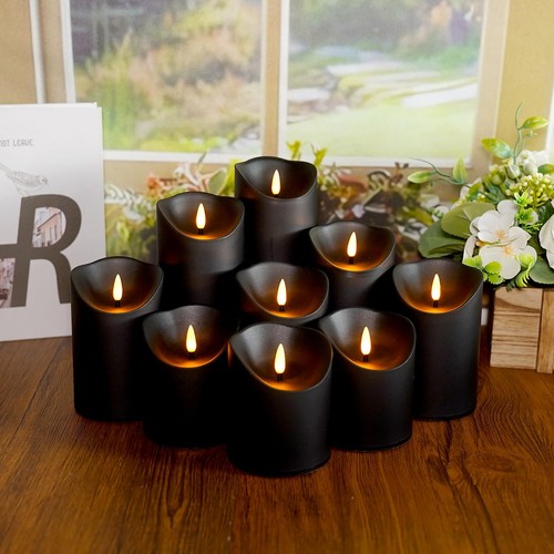 Flameless LED Candles Set of 9 with Remote Black Realistic Plastic Candles - Picture 4 of 6