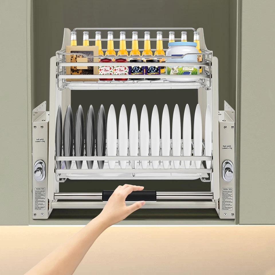 Pull Down Rectangle Cabinet Organizer 2 Tiers Pull Out Cabinet Storage Shelf - Image 3 of 4