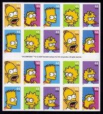 #4403b THE SIMPSONS. SELF-ADHESIVE PANE.  F- VF NH. BCV $32.50