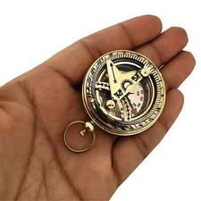 Brass Sundial Compass Polished Push Button Lid Collectible