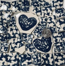 Broken China Mosaic Tile Arts and Craft Supplies - Blue White Heart Tiles E801