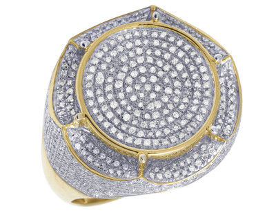 Mens 10K Yellow Gold Round XL Pave Crown 3D Real Diamonds Pinky Ring 1 1/2CT