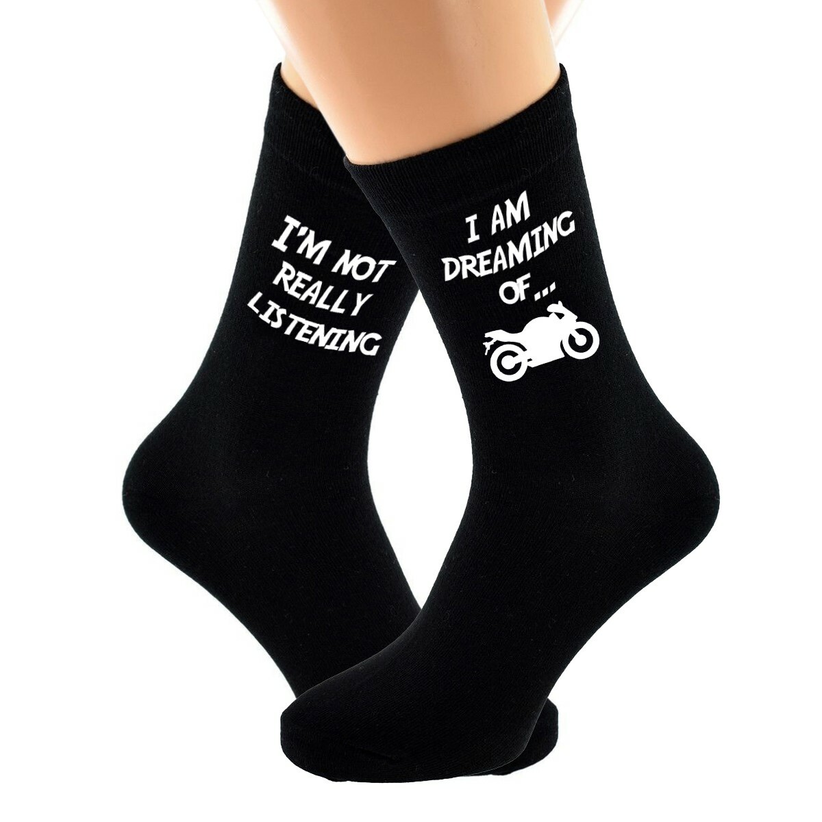 I'm Not Really Listening I am Dreaming of Motorbike Mens Black Cotton Socks