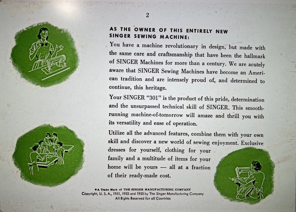 Manual de instrucciones grande edición de lujo para máquina de coser Singer 301 301A Foto 3 de 4