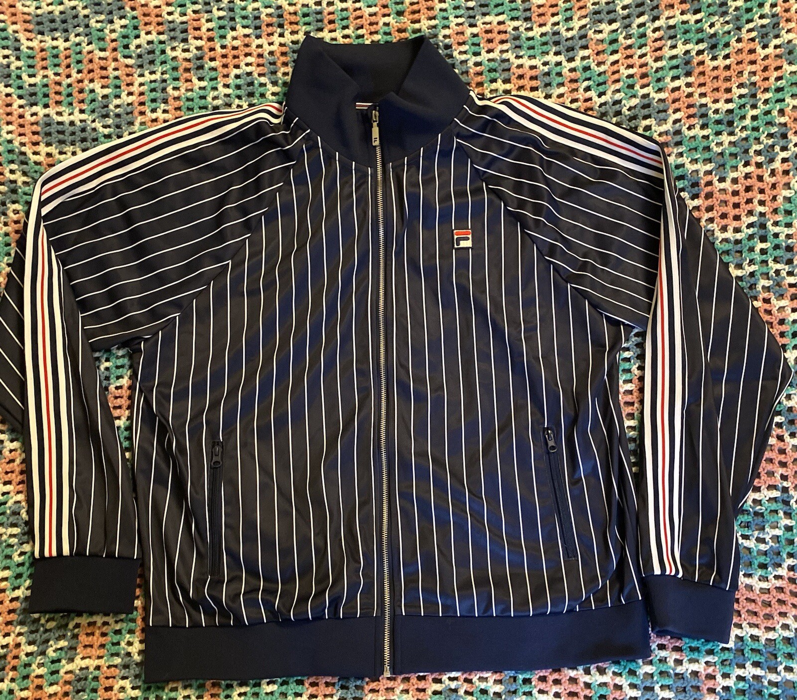 Giacca da pista Fila a righe full zip blu taglia 2XL donna