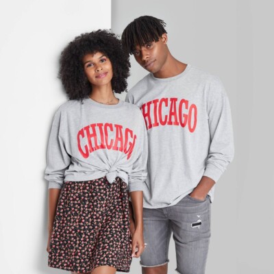Wild Fable Unisex Small Oversized Long Sleeve Chicago Graphic Grey T-Shirt!