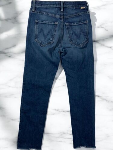 Mother Superior Distressed Embroidered Straight Leg Blue Denim Jeans Raw Hem 0 - Picture 3 of 12