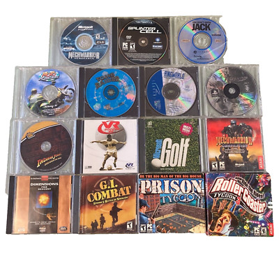 Lot of 16 Vintage PC Video Games: Tomb Raider/Dragoon/Microsoft Golf/MechWarrior