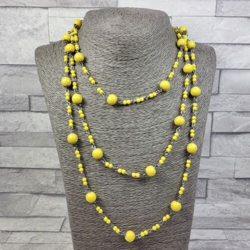 Extra Long Beaded Necklace Chain Link Yellow Plastic Beads Costume Jewellery  - Imagen 1 de 4