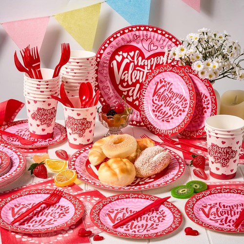 Juego de vajilla de 168 piezas de San Valentín suministros de fiesta sirve 24 para boda - Imagen 6 de 8