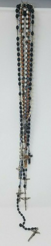 LOT of 9 Rosary Cross Crucifixes Wood Black Pink White Faux Pearl Blue