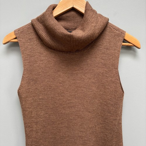 BCBGMaxAzria Merino Wool Brown Sleeveless Turtleneck Dress / Tunic in Toffee S - Picture 2 of 10