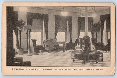 1920 Fall River Massachusetts Vintage Postcard Reading Room Lounge Hotel Mohican