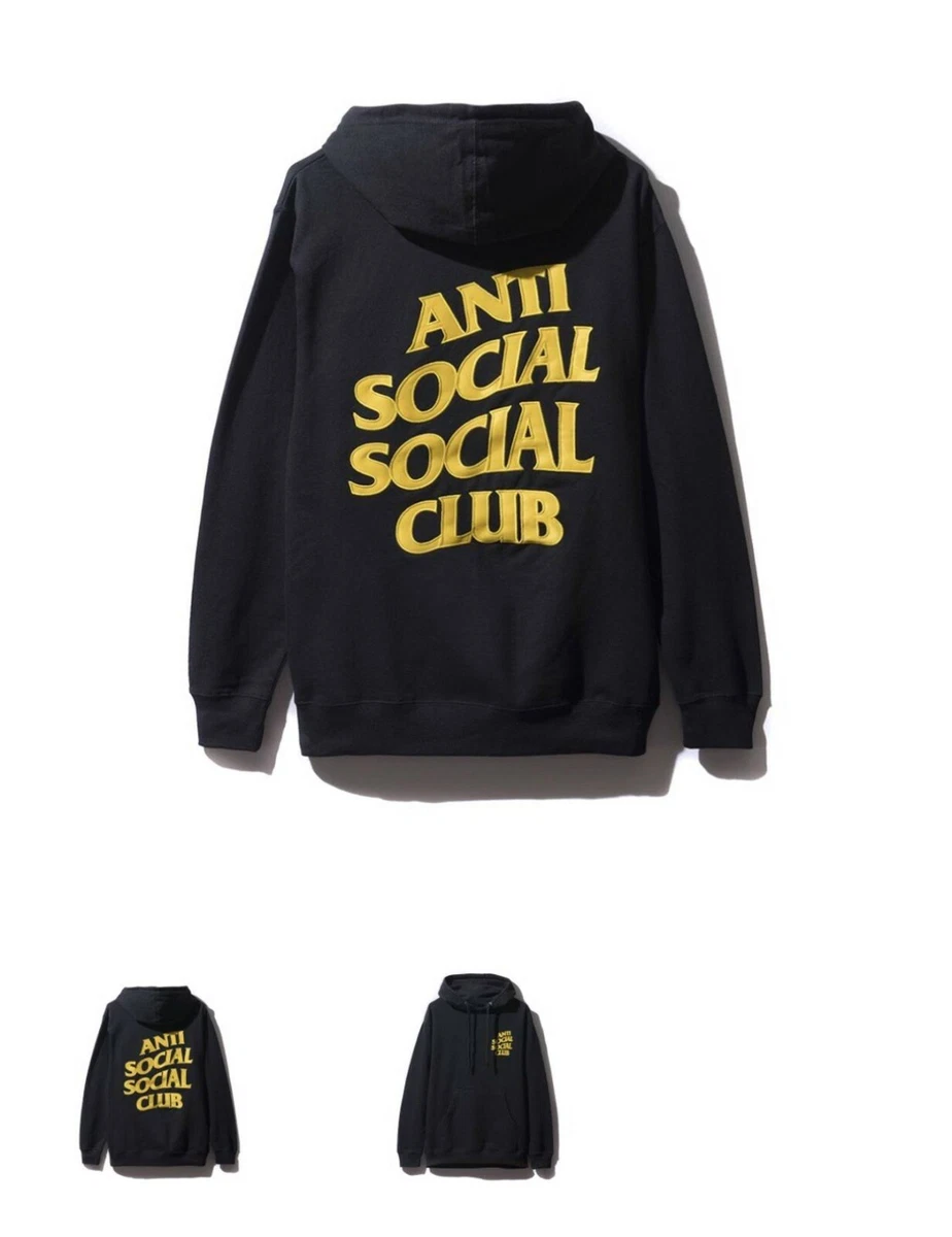 BNWT Anti Social Social Club ASSC yellow embroidery logo black hoodie