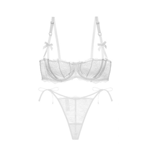 Tie Up Underwear Lady Bras Set Lace Sexy Lingerie Unlined Brassiere Thong Briefs - Picture 13 of 13
