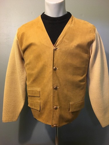Vtg 50s 60s Wool Leather Cardigan 