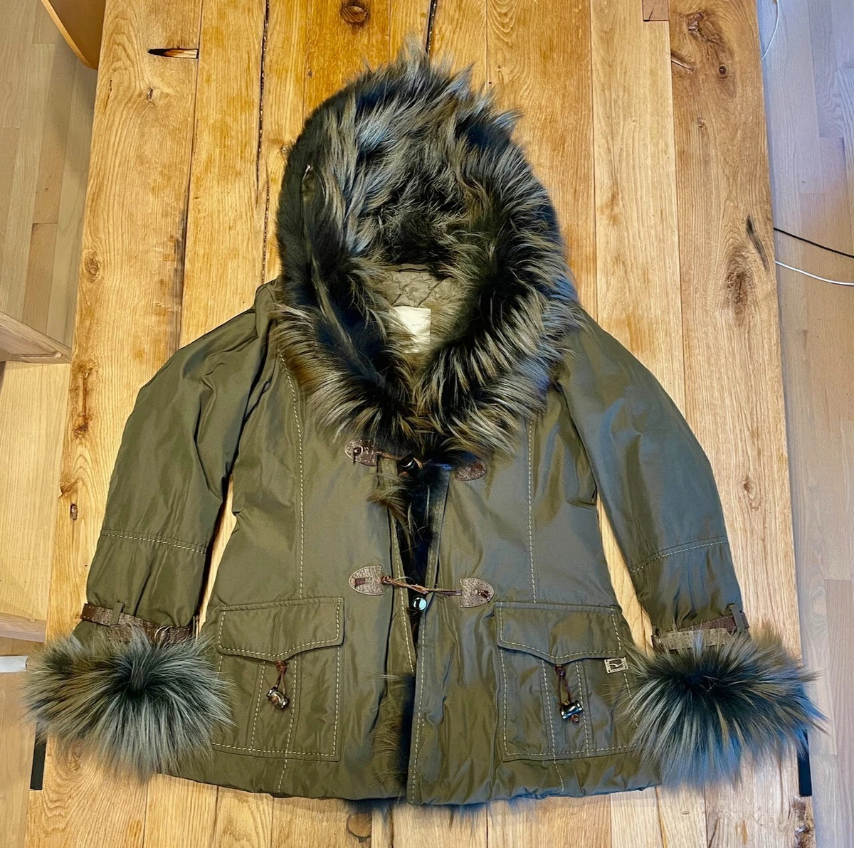 Violanti Real Fur Hooded Jacket Olive IT 44 eBay