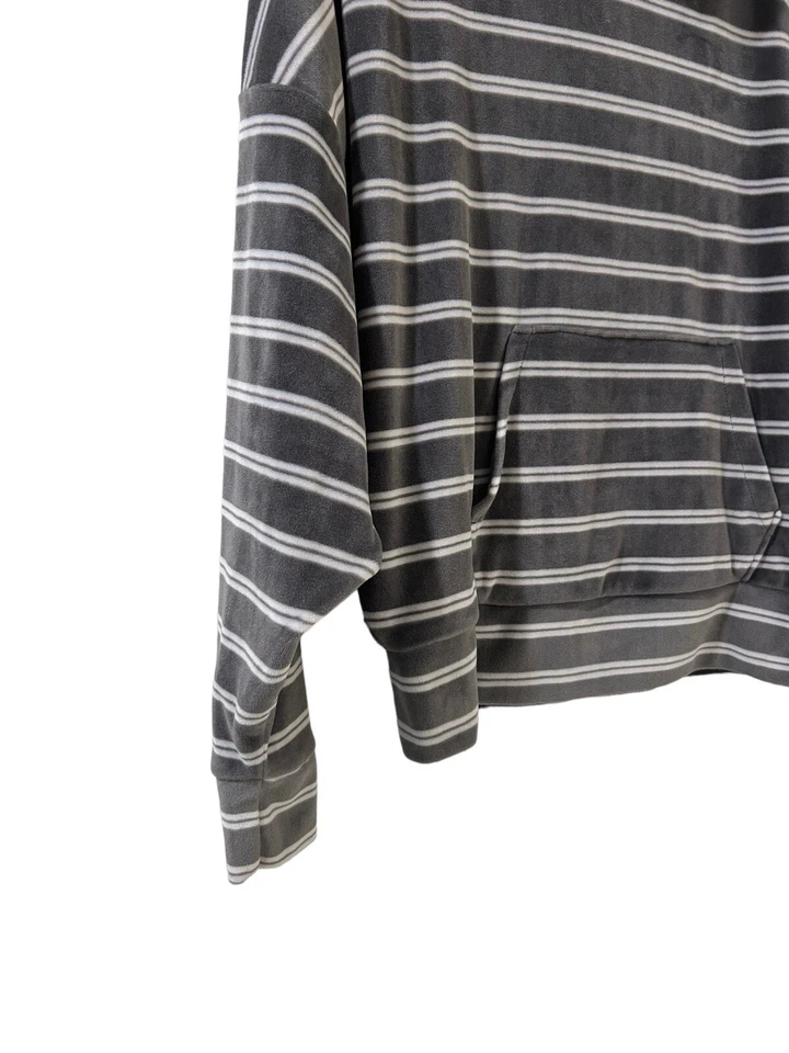 American Eagle Pullover Sudadera con Capucha Terciopelo Rayas Sudadera Gris Blanco XS Foto 3 de 4