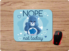 GRUMPY BEAR NOPE NOT TODAY BLUE CUSTOM MOUSE PAD MAT NON-SLIP HOME OFFICE GIFT