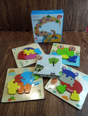SKYFIELD Wooden Animal Puzzles for 1 2 3 Years Old Boys Girls, Toddler Education