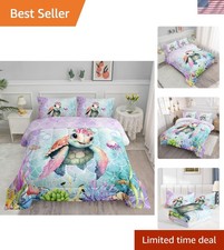 All-Season Kids Comforter Set - Mermaid Turtle Print with 2 Matching Pillowcases