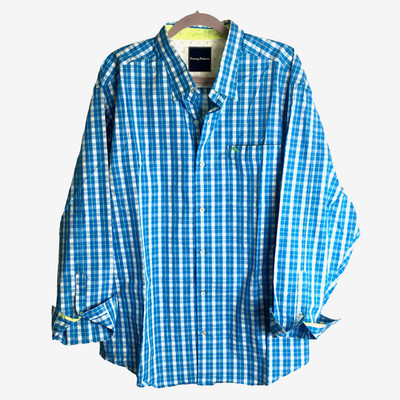 NWT Tommy Bahama Mens 1XL-B Blue Check Pima Cotton Shirt Paradise Flamingos
