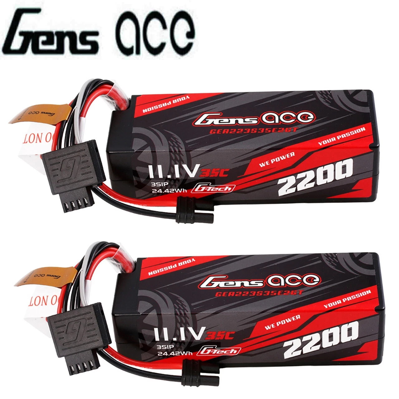 2x Gens ace 2200mAh 3S 35C 11.1V HardCase GTech Lipo Battery