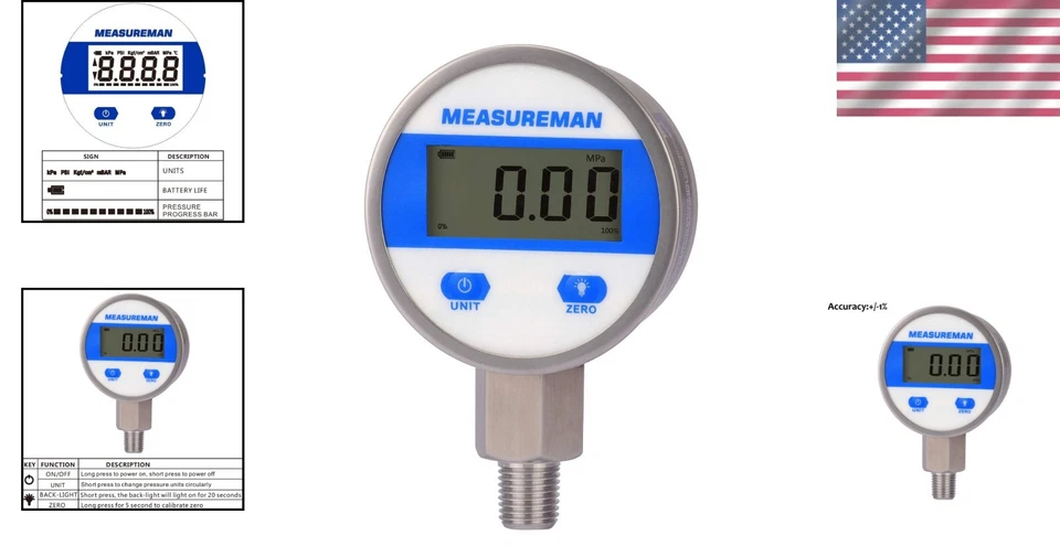 Stainless Steel Industrial Digital Pressure Gauge, 0-60psi - Image 2 of 4