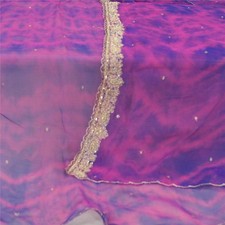 Sanskriti Vintage Dupatta Long Stole Pure Chiffon Silk Pink Hand Beaded Tie-Dye
