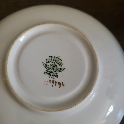 Tuscan England Black Cup And Saucer Metallic Gold Leaves Red Enamel - Picture 8 of 8
