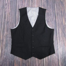 Suit Vest Mens 42R Black Slim Fit Dress Waistcoat Formal 5 Button Wedding