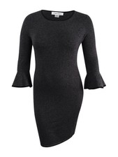 Calvin Klein Women's Two-Tone Bell-Sleeve Sweater Dress (XL, Charcoal/Black)