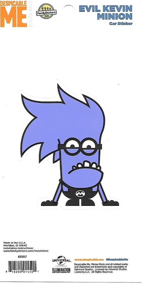 Despicable Me Evil Kevin Minion Figure Peel Off Car Sticker Decal NEW UNUSED