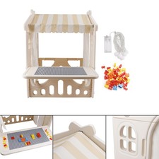 Kid Plastic Outdoor Playhouse W/ Light Strip And Building Blocks Toddler Toy US